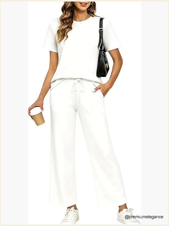 Pants - Casual 2 Piece Set for Women - Long Sleeve Side Slit Top & Pants